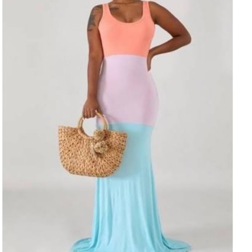 Maxi-long hot pink and blush dress